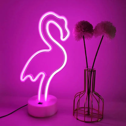 LED Flamingo Neon Sign with Base - USB & Battery Powered Night Light, Bedside Table Lamp for Bedroom Living Room USB Gadgets