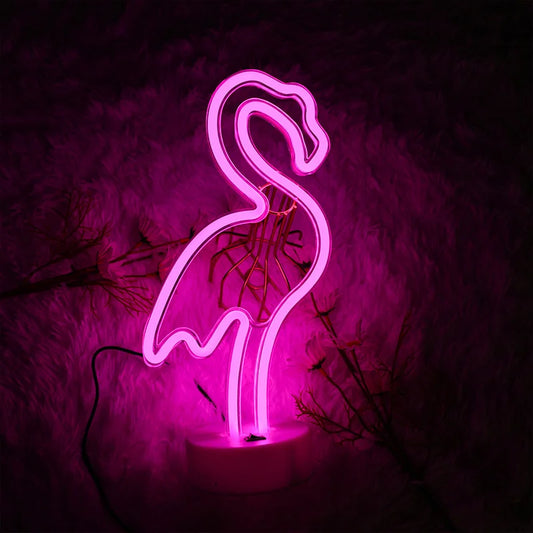 LED Flamingo Neon Sign with Base - USB & Battery Powered Night Light, Bedside Table Lamp for Bedroom Living Room USB Gadgets