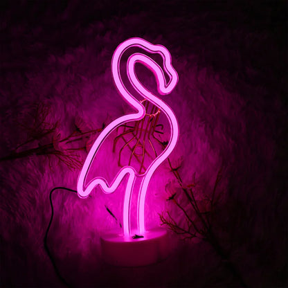 LED Flamingo Neon Sign with Base - USB & Battery Powered Night Light, Bedside Table Lamp for Bedroom Living Room USB Gadgets