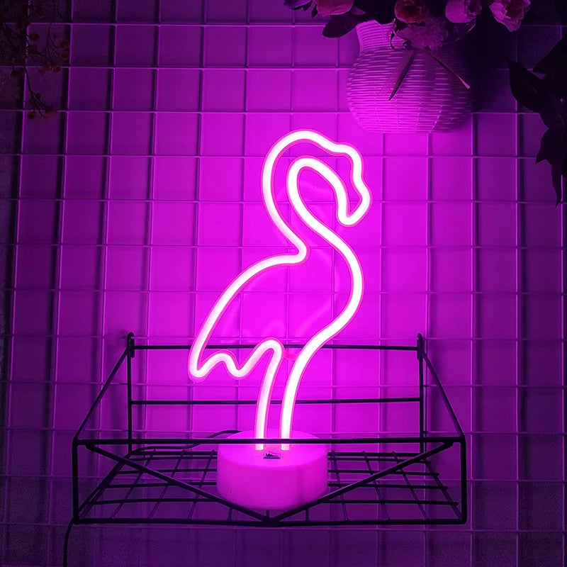 LED Flamingo Neon Sign with Base - USB & Battery Powered Night Light, Bedside Table Lamp for Bedroom Living Room USB Gadgets