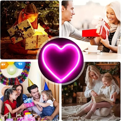 Pink USB Atmosphere Led Neon Light Sign Heart Shape Wall Mounted Night Light For Valentine's Day Bar Bedroom Living Room