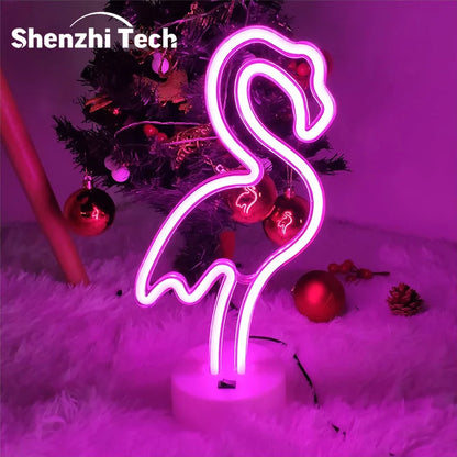 LED Flamingo Neon Sign with Base - USB & Battery Powered Night Light, Bedside Table Lamp for Bedroom Living Room USB Gadgets