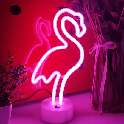 LED Flamingo Neon Sign with Base - USB & Battery Powered Night Light, Bedside Table Lamp for Bedroom Living Room USB Gadgets