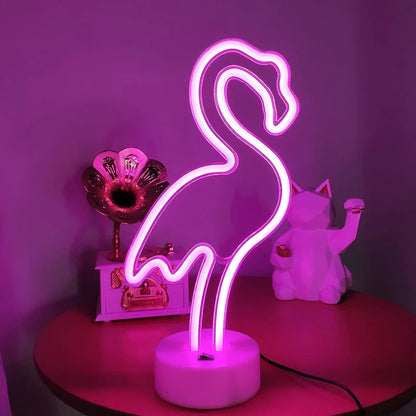 LED Flamingo Neon Sign with Base - USB & Battery Powered Night Light, Bedside Table Lamp for Bedroom Living Room USB Gadgets