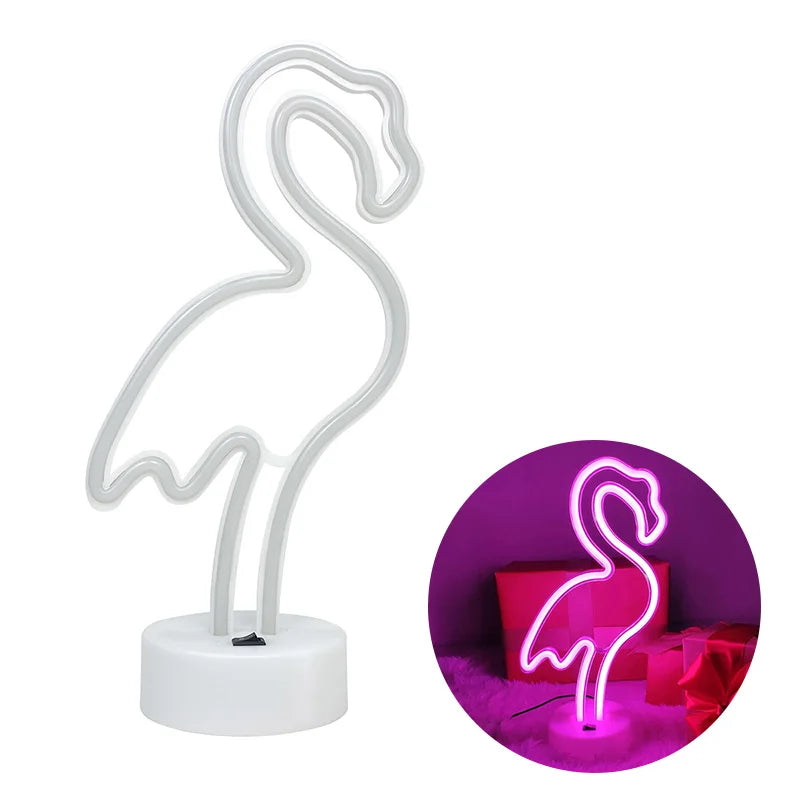 LED Flamingo Neon Sign with Base - USB & Battery Powered Night Light, Bedside Table Lamp for Bedroom Living Room USB Gadgets